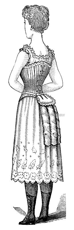 19世纪90年代维多利亚时代的时尚,女士普尔曼风格的喧嚣- 19世纪